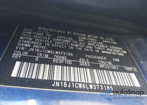 2020 Nissan Rogue Sport S Awd Xtronic Cvt z USA, uszkodzony, nr VIN JN1BJ1CW6LW373186